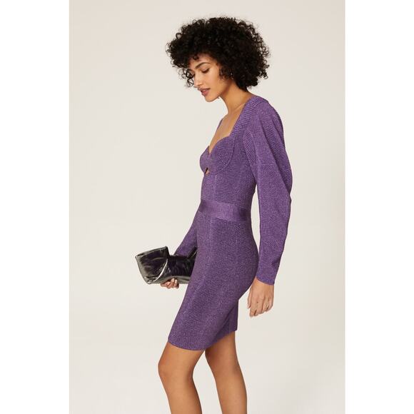 Herve Leger Lurex Ottoman Purple Cut Out Long Sleeve Sweetheart Cocktail Dress M - Picture 2 of 16
